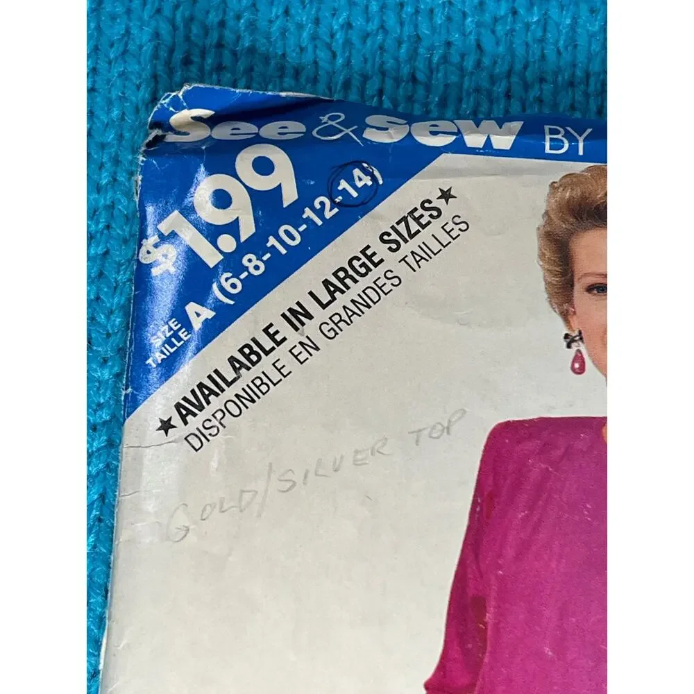 Butterick Sewing pattern 6512 blouse midi straight skirt 1980s size 6 8 10 12 14